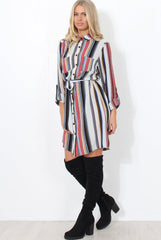 Danty Multi Coloured Stiped Shirt Dress-Dresses
