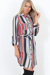 Danty Multi Coloured Stiped Shirt Dress-Dresses