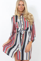 Danty Multi Coloured Stiped Shirt Dress-Dresses