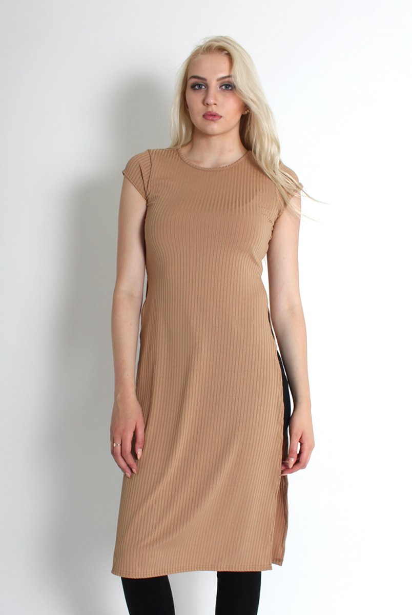 Daphne Camel Side Split Top-Tops