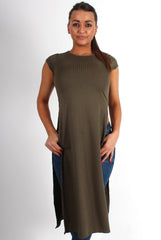 Daphne Khaki Side Split Top-Tops