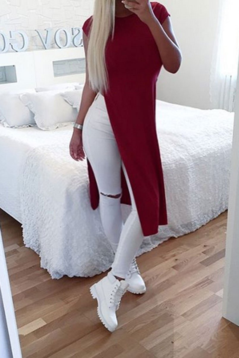 Daphne Wine Side Split Top-Tops