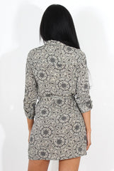 Darcia Black Paisley Print Shirt Dress-Dresses