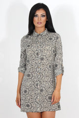 Darcia Black Paisley Print Shirt Dress-Dresses