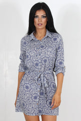 Darcia Navy Paisley Print Shirt Dress-Dresses