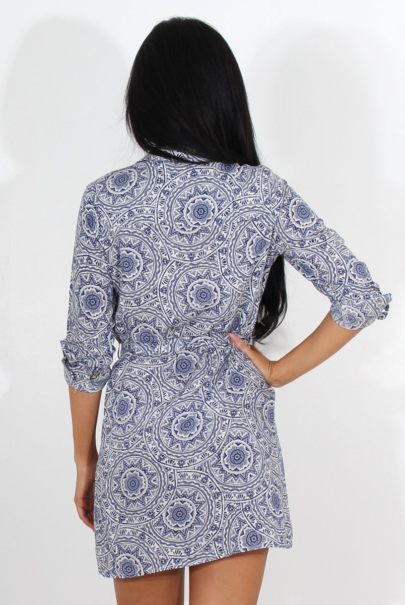 Darcia Navy Paisley Print Shirt Dress-Dresses