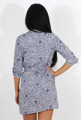 Darcia Navy Paisley Print Shirt Dress-Dresses