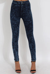 Dark Blue Acid Wash High Waisted Jeans - Janice-Jeans