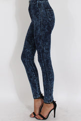 Dark Blue Acid Wash High Waisted Jeans - Janice-Jeans