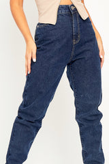 Dark Blue Acid Wash Mom Jeans - Demiya-Jeans