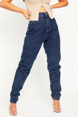 Dark Blue Acid Wash Mom Jeans - Demiya-Jeans