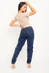 Dark Blue Acid Wash Mom Jeans - Demiya-Jeans