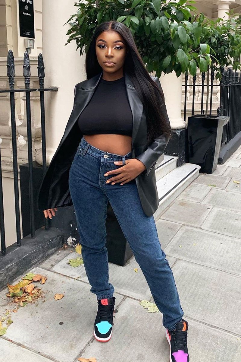 Dark Blue Acid Wash Mom Jeans - Demiya-Jeans