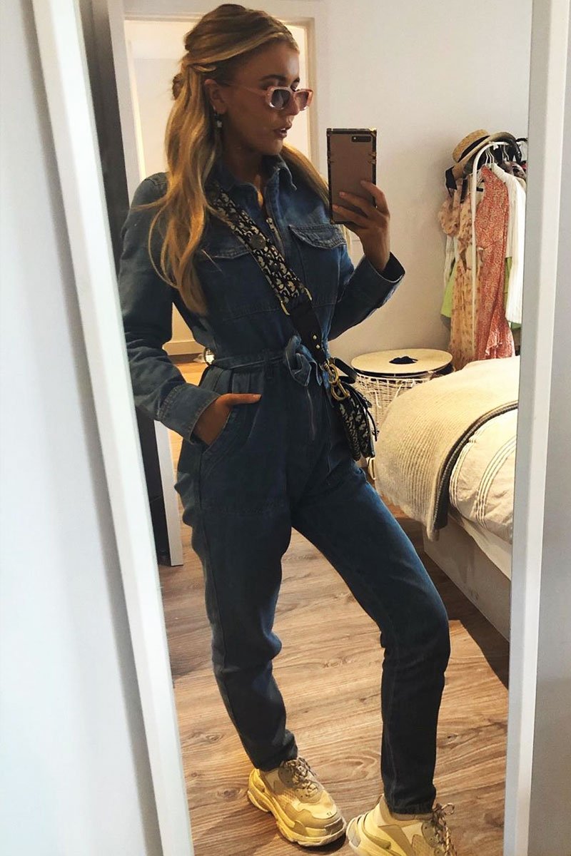 Dark Blue Denim Belted Boilersuit - Lucindy-Jumpsuits