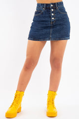 Dark Blue Denim Button Fly Skirt - Flossie-Skirts