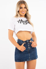 Dark Blue Denim Button Fly Skirt - Flossie-Skirts