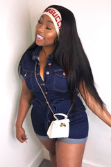 Dark Blue Denim Button Front Belted Playsuit - Darlina-Playsuits
