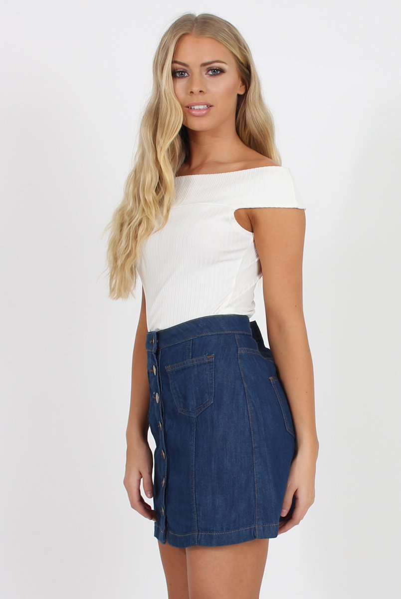 Dark Blue Denim Button Up Skirt - Gem-Skirts