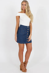 Dark Blue Denim Button Up Skirt - Gem-Skirts