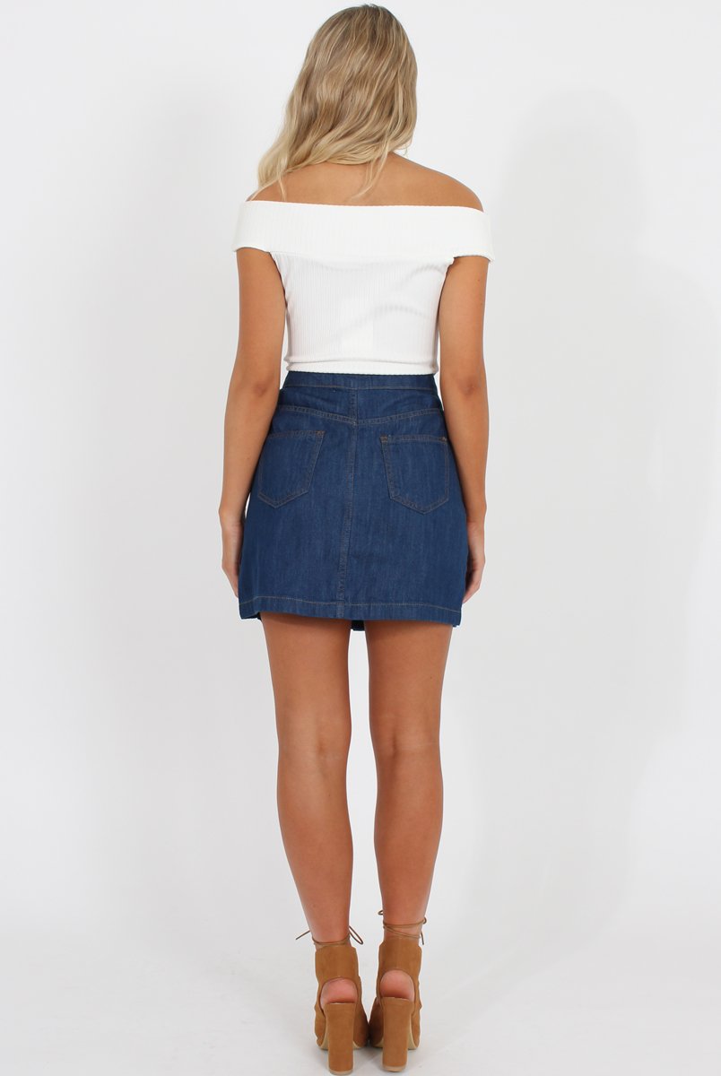 Dark Blue Denim Button Up Skirt - Gem-Skirts