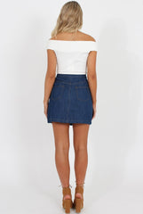 Dark Blue Denim Button Up Skirt - Gem-Skirts