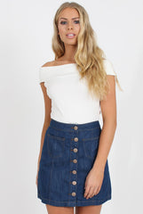 Dark Blue Denim Button Up Skirt - Gem-Skirts