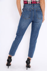 Dark Blue Denim Cut Out Pocket Boyfriend Jeans - Jaime-Jeans