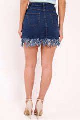 Dark Blue Denim Extreme Fray Mini Skirt - Nyelah-Skirts