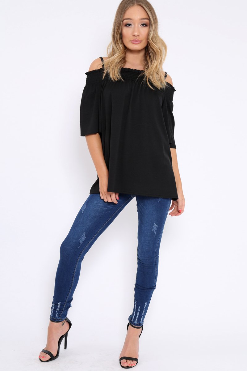 Dark Blue Denim Frayed Skinny Jeans - Alma-Jeans