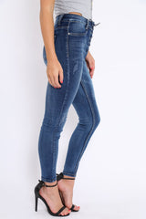 Dark Blue Denim Lace Up Front Jeans - Raeann-Jeans