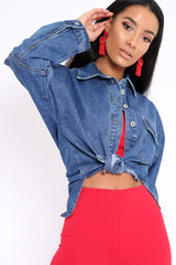 Dark Blue Dip Hem Denim Shirt - Abella-Shirts