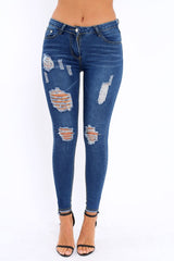 Dark Blue Distressed Jeans - Macy-Jeans