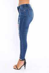 Dark Blue Distressed Jeans - Macy-Jeans