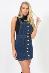 Dark Blue Dungarees Dress - Sunni-Dresses