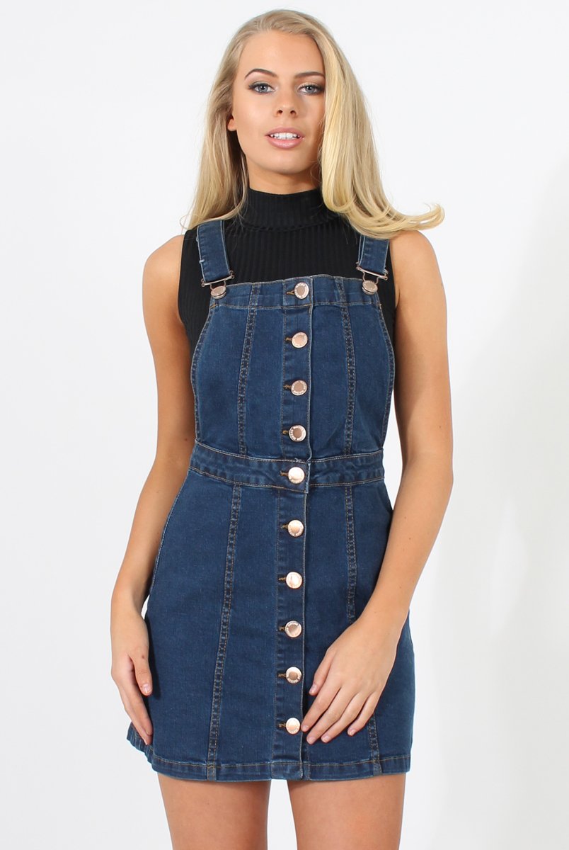 Dark Blue Dungarees Dress - Sunni-Dresses