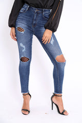 Dark Blue Fishnet Jeans - Malorie-Jeans