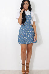 Dark Blue Floral Print Pinafore-Claudeen-Dresses