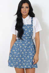 Dark Blue Floral Print Pinafore-Claudeen-Dresses
