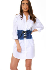 Dark Blue Ribbon Lace Up Corset Belt - Tina-Corset Belts