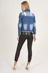 Dark Blue Splash Detail Denim Jacket - Billie-Denim Jackets