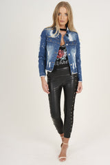 Dark Blue Splash Detail Denim Jacket - Billie-Denim Jackets