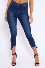 Dark Blue Split Hem Skinny Jeans - Ellsie-Jeans