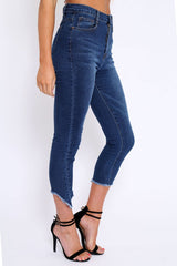 Dark Blue Split Hem Skinny Jeans - Ellsie-Jeans