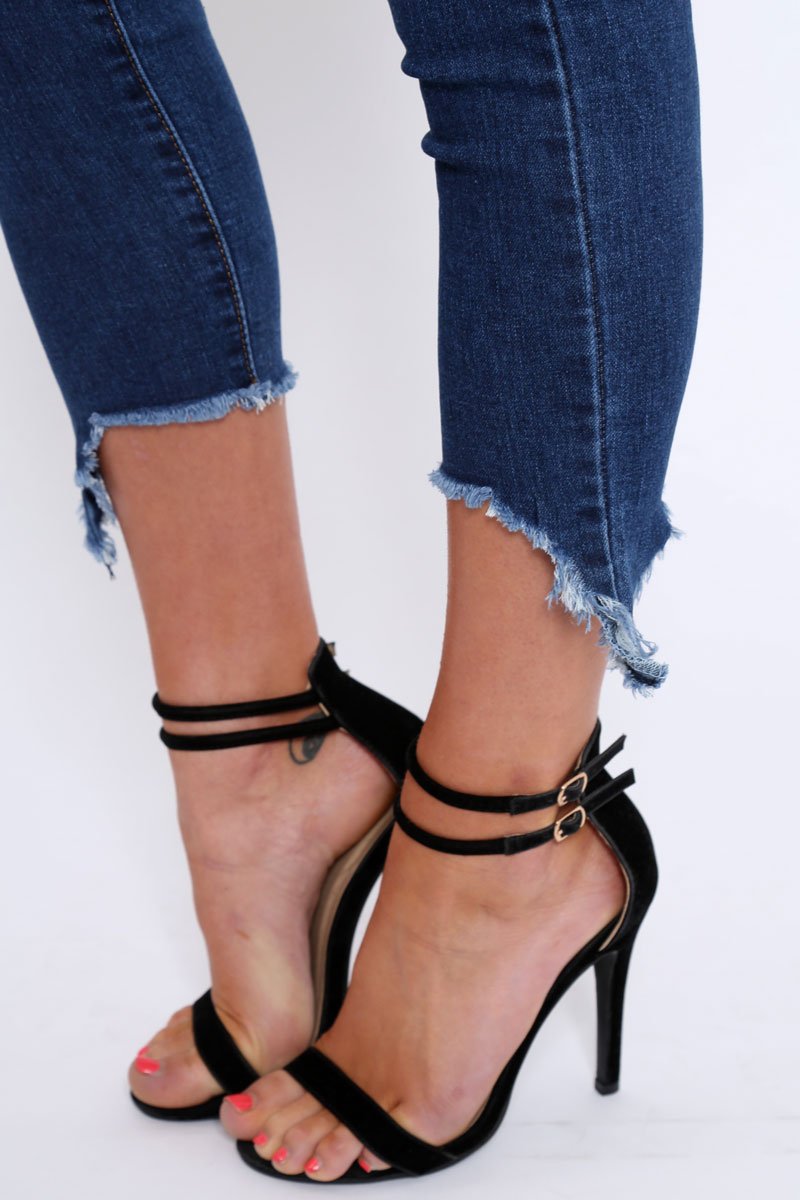 Dark Blue Split Hem Skinny Jeans - Ellsie-Jeans