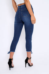 Dark Blue Split Hem Skinny Jeans - Ellsie-Jeans