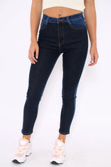 Dark Blue Two Tone Contrast Skinny Jeans - Zakira-Jeans