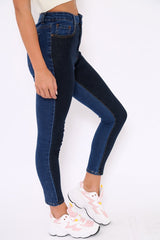 Dark Blue Two Tone Contrast Skinny Jeans - Zakira-Jeans