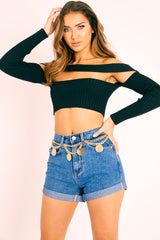 Dark Blue Wash Denim Mom Fit Shorts - Moxie-Shorts