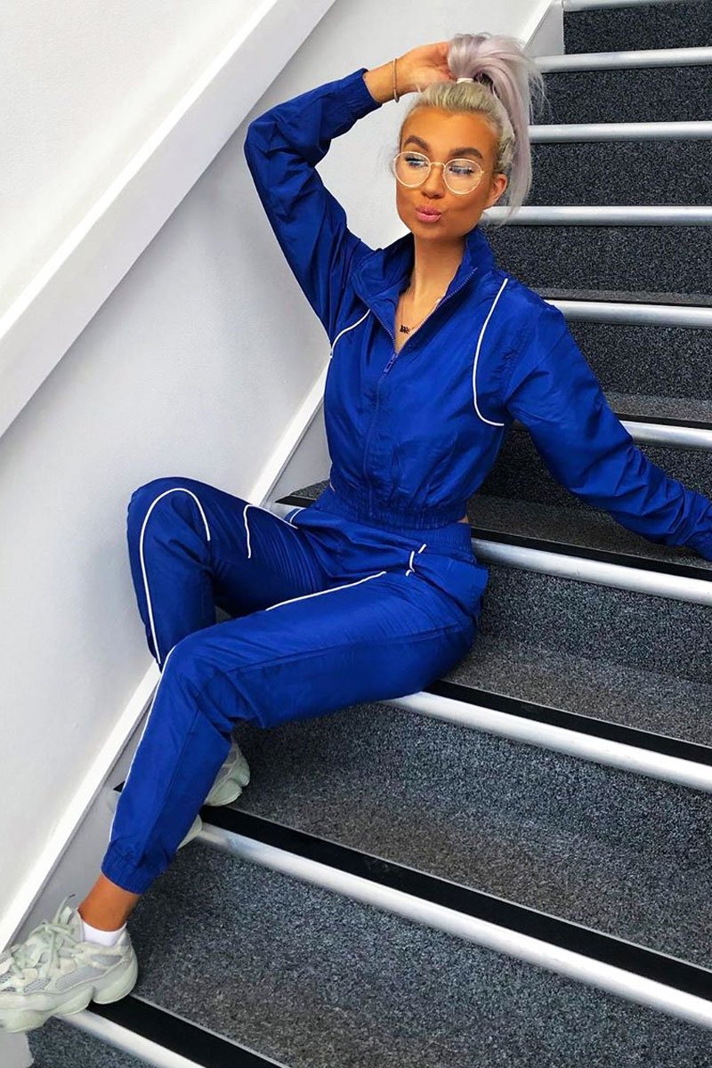 Dark Blue Zip Front Hoodie Cuff Jogger Co-Ord - Kason-Tracksuits