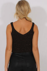 Dark Brown Sparkle Knitted Crop Top - Nigella-Crop Tops
